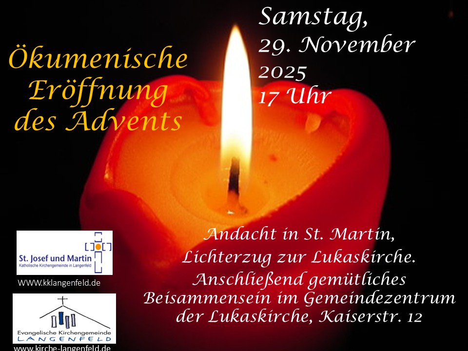 Ökumenische Adventseröffnung: dicke, rote Kerze vor dunklem Hintergrund