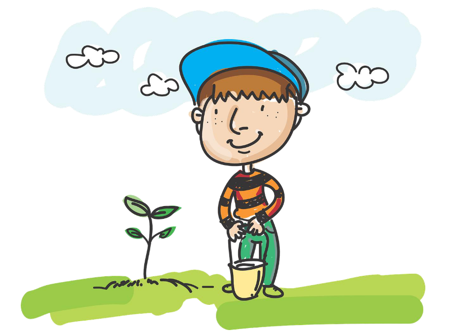 Ein Junge neben einer neu gepflanzten Pflanze